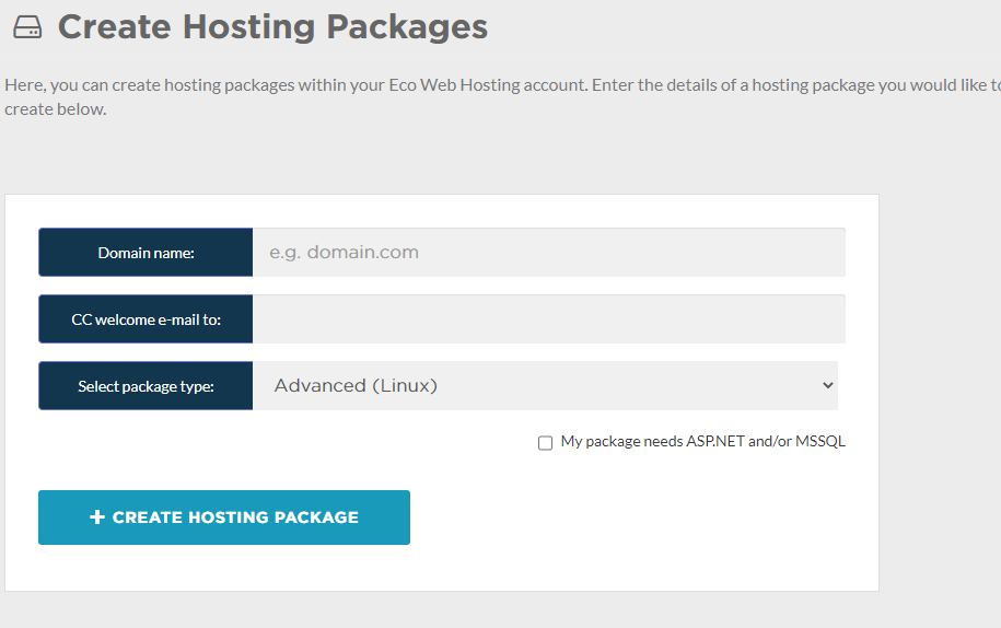 Create Hosting Packages