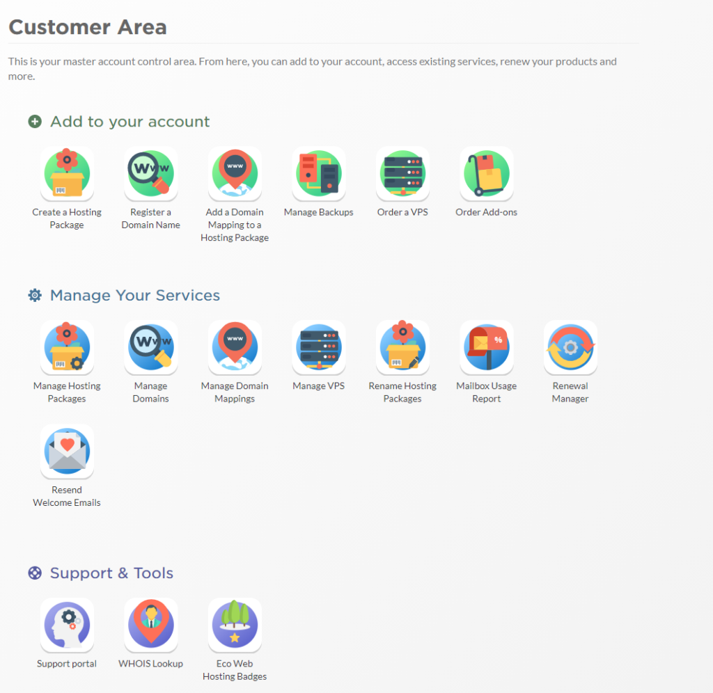 Eco Web Hosting Customer Area